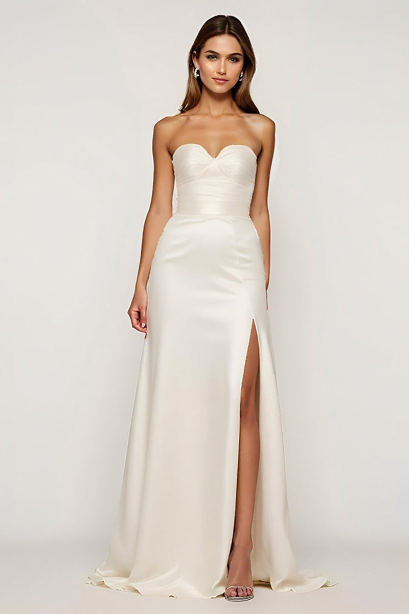 Load image into Gallery viewer, Ivory Strapless Sheath Wedding Dress with Slit