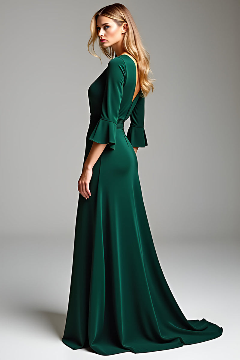 Load image into Gallery viewer, Dark Green V Neck 3/4 Sleeves Sheath Chiffon Mother of the Bride Dress