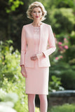Lace Crepe 2 Piece Pink Long Sleeves Mother of the Bride Dress