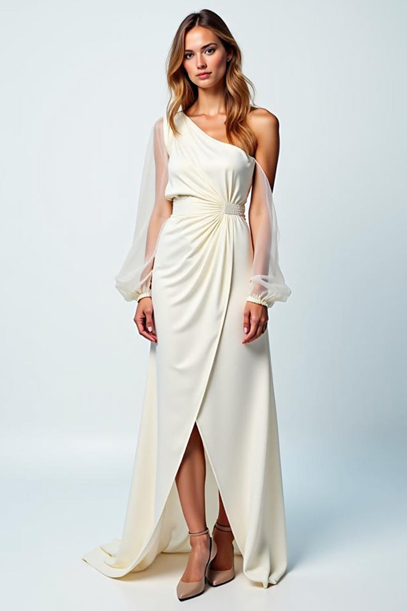 Load image into Gallery viewer, Ivory Sheath One Shoulder Formal Dress with Slit