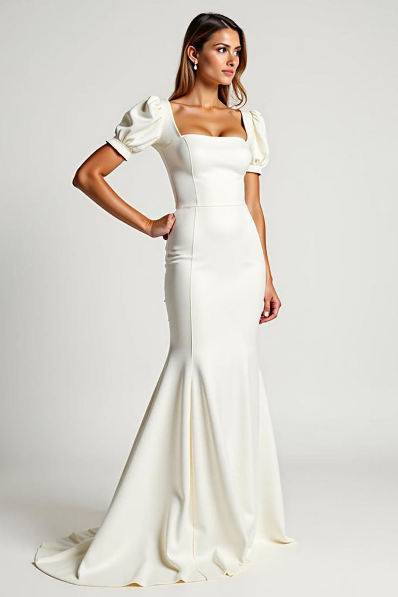 Load image into Gallery viewer, Ivory Mermaid Long Wedding Dress with Short Sleeves