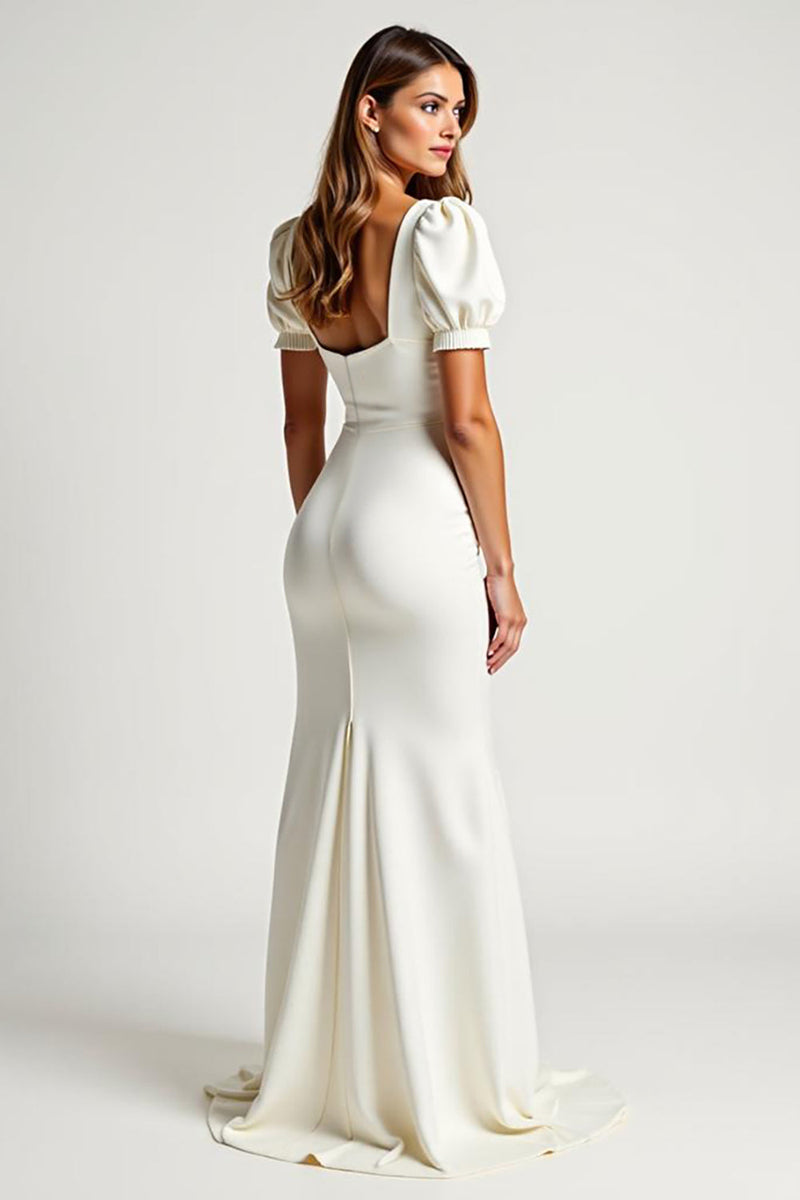 Load image into Gallery viewer, Ivory Mermaid Long Wedding Dress with Short Sleeves