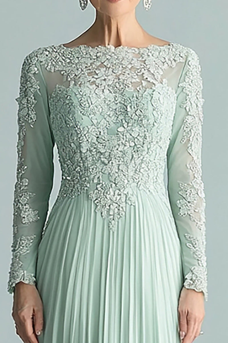 Load image into Gallery viewer, Elegant Mint Mother of The Bride Long Sleeve Appliques Dress With Lace