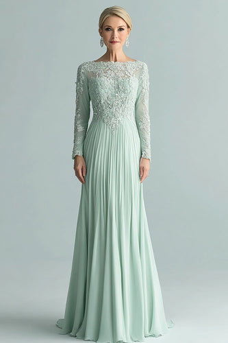 Elegant Mint Mother of The Bride Long Sleeve Appliques Dress With Lace