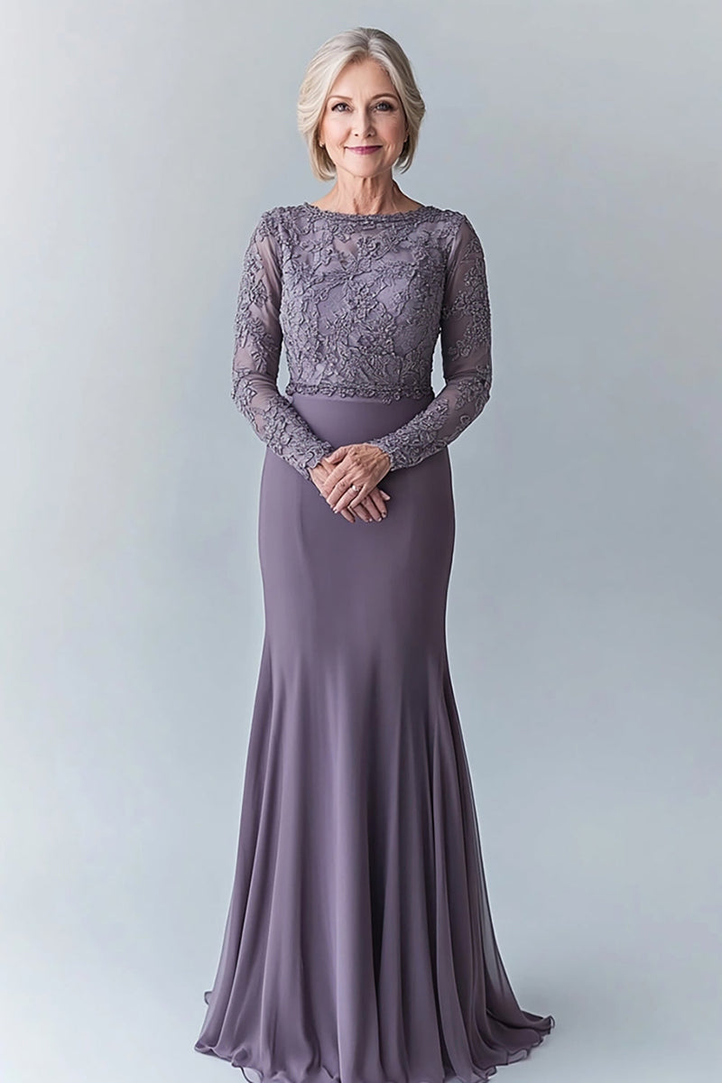 Load image into Gallery viewer, Elegant Steel Grey Bodycon Mother Of The Bride Dress With Lace Appliques