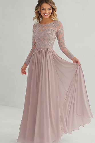 Elegant A Line Long Sleeve Mother of Bride Dress With Lace