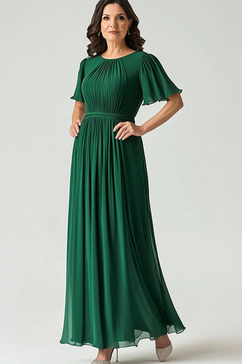 Elegant A Line Dark Green Ruched Mother Of Bride Dress With Flutter Sleeve