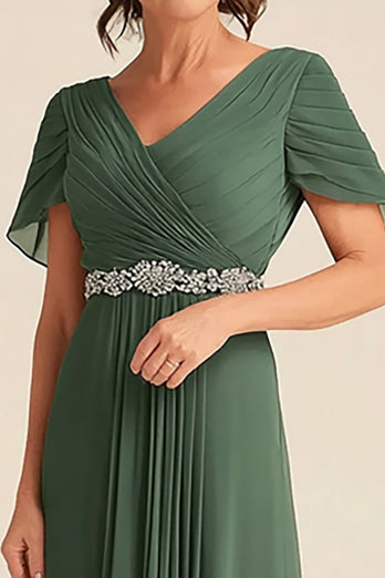 Elegant Eucalyptus A Line  Ruched Mother Of Bride Dress With Belt