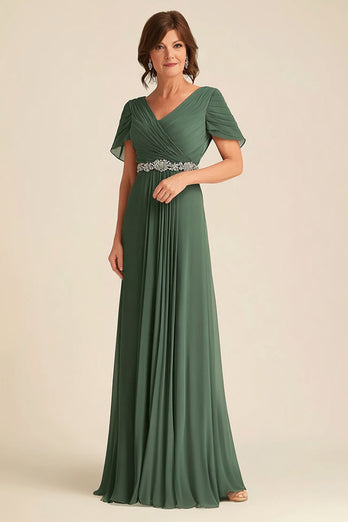 Elegant Eucalyptus A Line  Ruched Mother Of Bride Dress With Belt