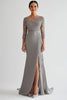 Load image into Gallery viewer, Sparkly Silver Bodycon Appliques Mother of Bride Dress With Slit