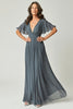 Load image into Gallery viewer, Elegant Twilight A-Line V-neck Ruch Long Chiffon Mother Of the Bride Dress with Flutter Sleeves