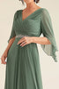 Load image into Gallery viewer, Elegant Eucalyptus A-Line V-neck Ruched Long Chiffon Mother Of the Bride Dress with Half Sleeves