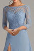 Load image into Gallery viewer, Elegant Dusty Blue A-Line Scoop Long Chiffon Mother Of the Bride Dress with Lace Appliques