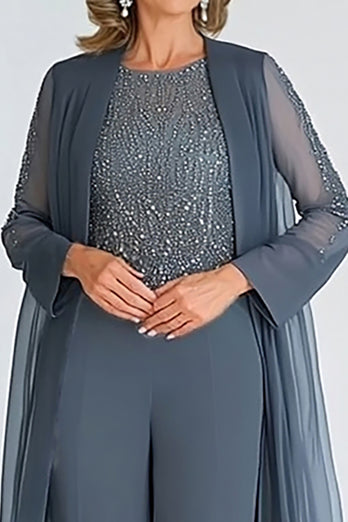 Elegant Twilight 2-piece Scoop Chiffon Ankle-Long Mother of the Bride Suits with Long Sleeves