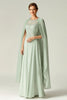 Load image into Gallery viewer, Elegant Mint A-Line Scoop Chiffon Beaded Long Mother of the Bride Dress with Cap