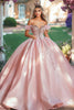 Load image into Gallery viewer, Blush Off the Shoulder Princess Satin Quinceanera Dress with Appliques