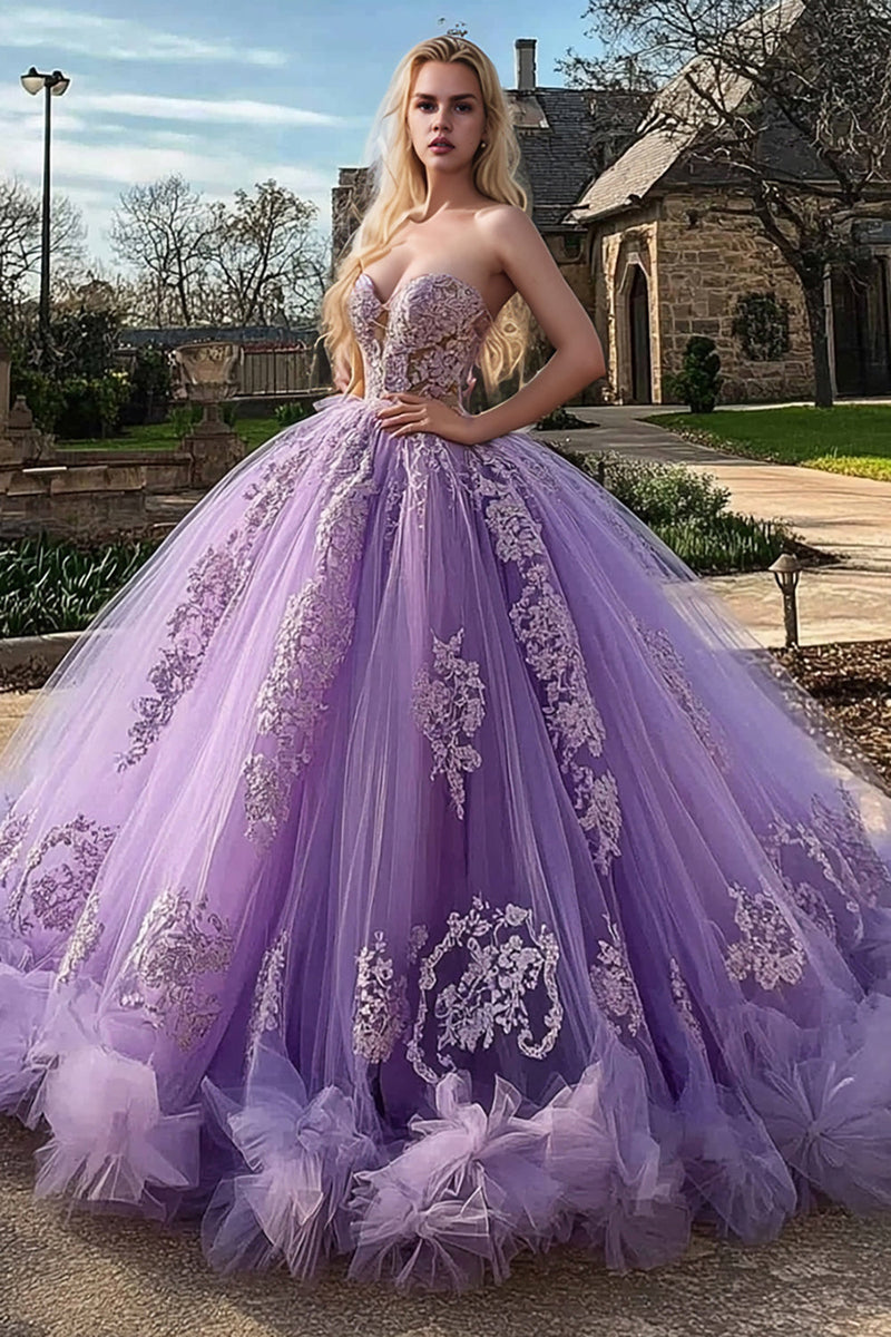 Load image into Gallery viewer, Plum Sweetheart Ball Goown Tulle Quinceanera Dress with Appliques