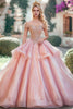 Load image into Gallery viewer, Blush Off the Shoulder Beaded Organza Princess Quinceanera Dress