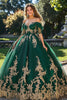 Load image into Gallery viewer, Dark Green Princess Tulle Off the Shoulder Quinceanera Dress with Appliques