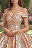 Load image into Gallery viewer, Blush Off the Shoulder Satin Princess Quinceanera Dress with Appliques