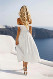 Chiffon White Off the Shoulder A Line Graduation Dress