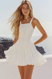 White A Line Pleated Short Graduation Dress