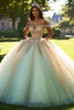 Load image into Gallery viewer, Sparkly Champagne Ball Gown Off the Shoulder Tulle Quinceanera Dress with Beading