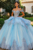 Load image into Gallery viewer, Sky Blue Princess Off the Shoulder Tulle Quinceanera Dress with Appliques