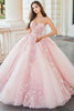 Load image into Gallery viewer, Pink Sweetheart Ball Gown Tulle Quinceanera Dress with Floral Appliques