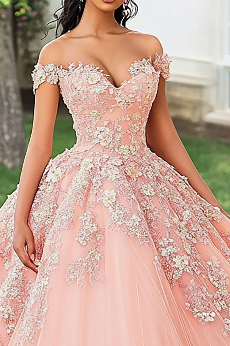 Load image into Gallery viewer, Blush Appliqued Off The Shoulder Quinceanera Dress