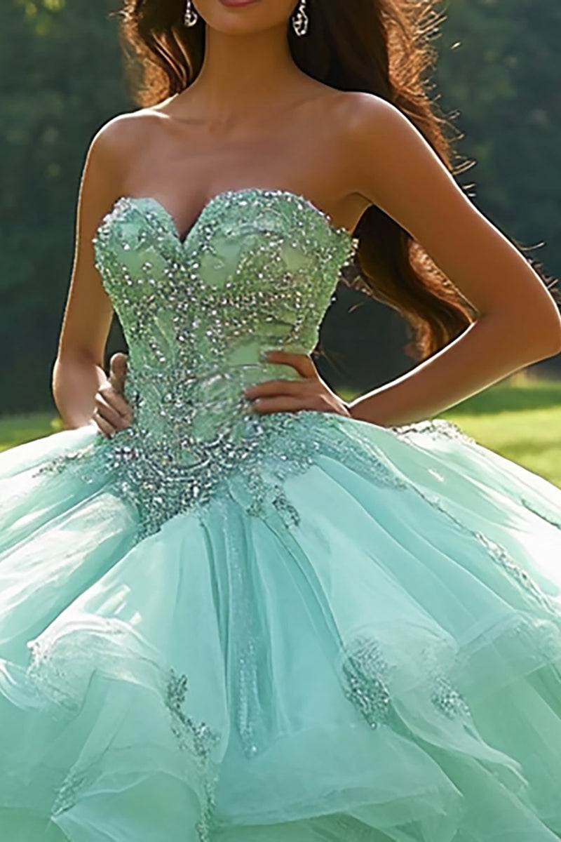 Load image into Gallery viewer, Glitter Mint Tulle Sweetheart Princess Quinceanera Dress with Beadings