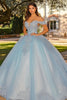 Load image into Gallery viewer, Sky Blue Appliqued Quinceanera Dress with Cape Sleeves