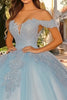 Load image into Gallery viewer, Sky Blue Appliqued Quinceanera Dress with Cape Sleeves