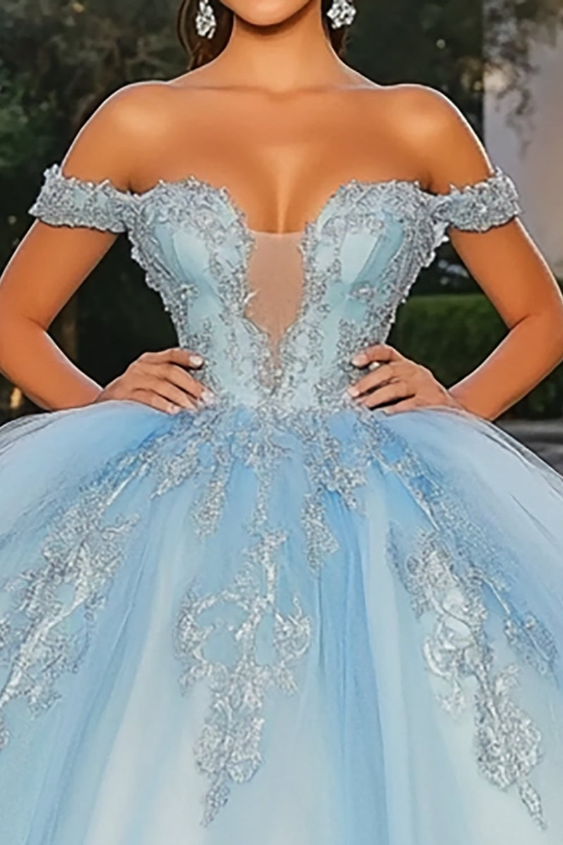 Load image into Gallery viewer, Princess Sky Blue Off The Shoulder Quinceanera Dress