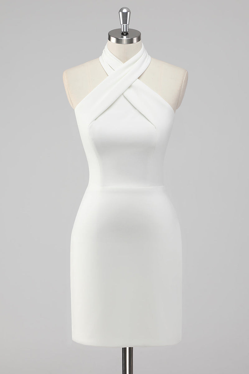 Load image into Gallery viewer, Halter Satin White Graduation Dress