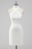 Halter Satin White Graduation Dress
