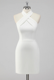 Halter Bodycon Satin Little White Dress