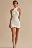 Halter Satin White Graduation Dress