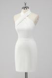 Halter Satin White Graduation Dress