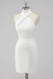 Halter Bodycon Satin Little White Dress