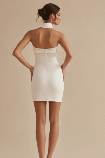Halter Satin White Graduation Dress