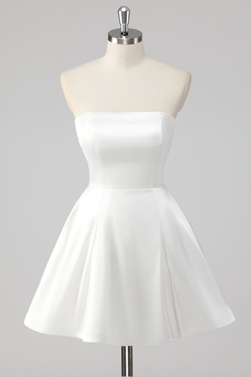 Load image into Gallery viewer, Simple A-Line Strapless White Graduation Dress
