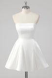 Simple A-Line Strapless White Graduation Dress