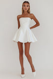 Simple A-Line Strapless White Graduation Dress