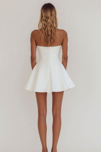 Simple A-Line Strapless White Graduation Dress