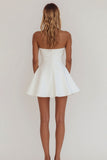 Simple A-Line Strapless White Graduation Dress