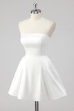 Simple A-Line Strapless White Graduation Dress