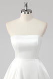 Simple A-Line Strapless White Graduation Dress