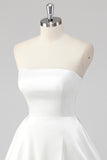 Simple A-Line Strapless White Graduation Dress