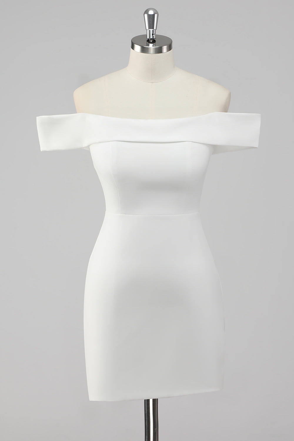White Bodycon Off the Shoulder Satin Short Graduation Dress